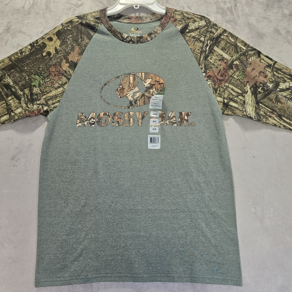 Mossy Oak Men's Camouflage Print Logo Raglan Tee‎ Shirt Green Size Medium